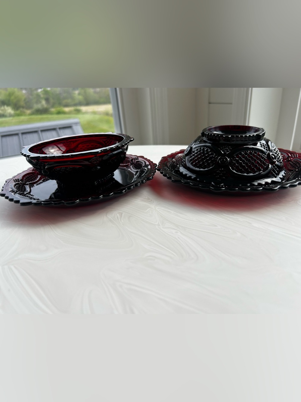 Avon 1876 Cape Cod Ruby Red plate and bowl set. 2 sets available!